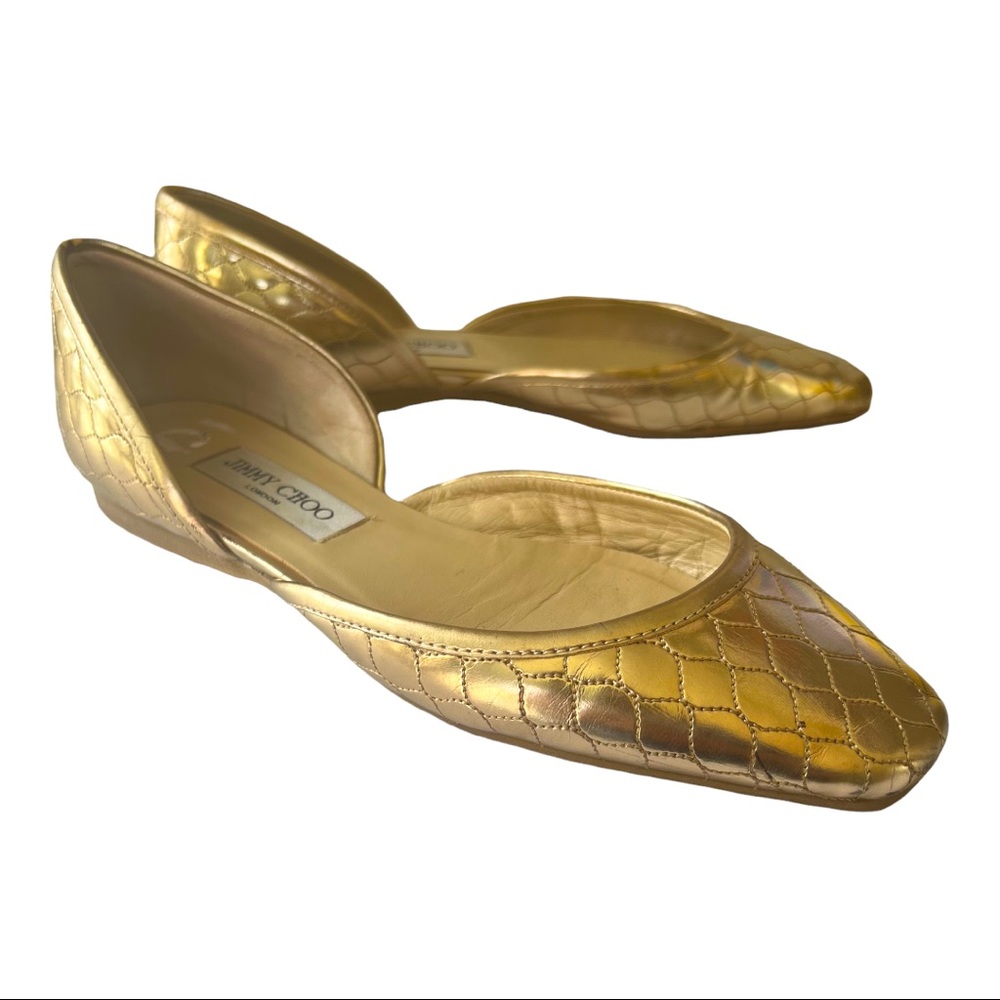 JIMMY CHOO Gold Metallic d’orsay  Flat SHOES 39 (US 9)